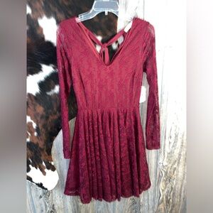 Alter’d State size small burgundy red new with tags lace long sleeve dress